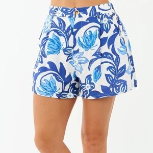 Entro Navy Floral Print Elastic Waist Shorts Sz Small High Waisted